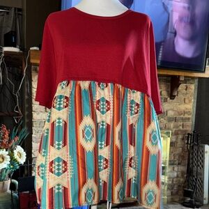 Crazy Train Red and Turquoise Aztec Tunic
